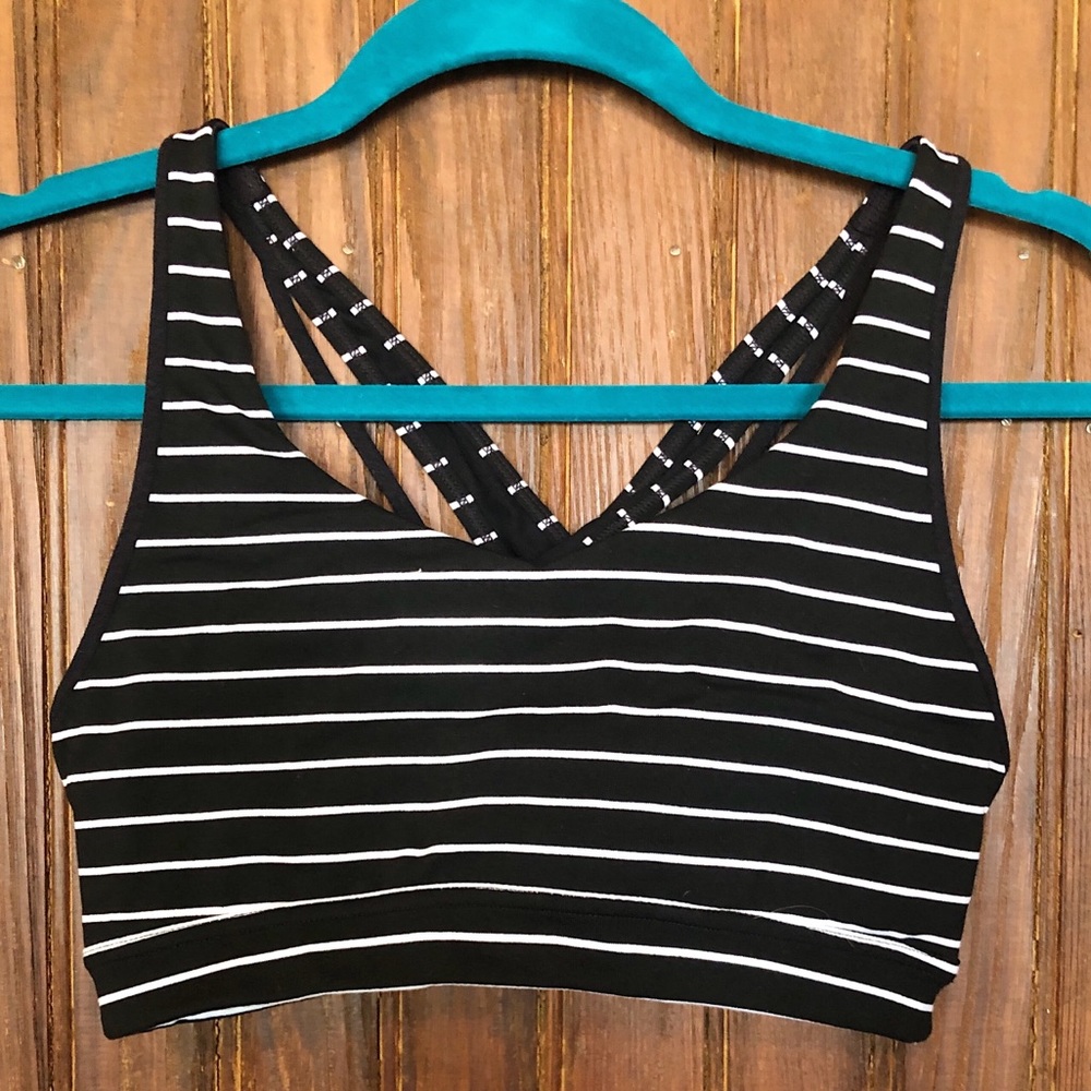 Black and White Striped Athleta Sports Bra